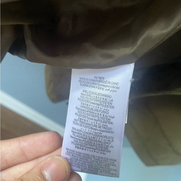 Olive puffer jacket trench coat jacket zip up cargo - Picture 9 of 10